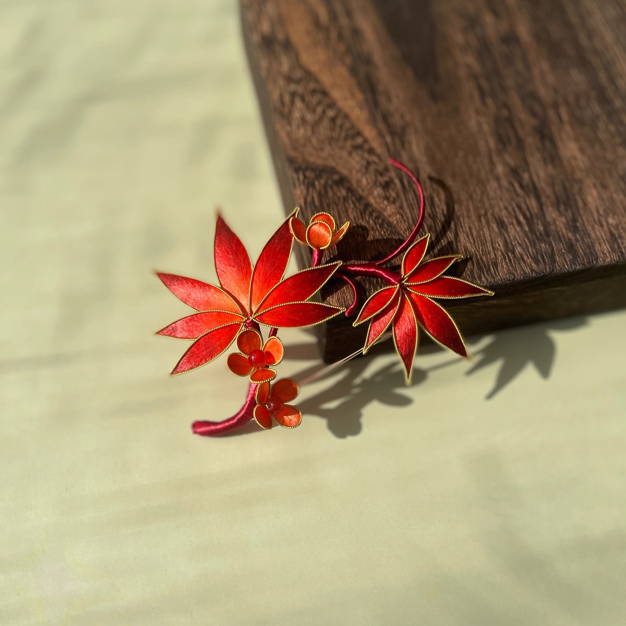 Intangible Cultural Heritage velvet flower brooch  maple leaf A1166