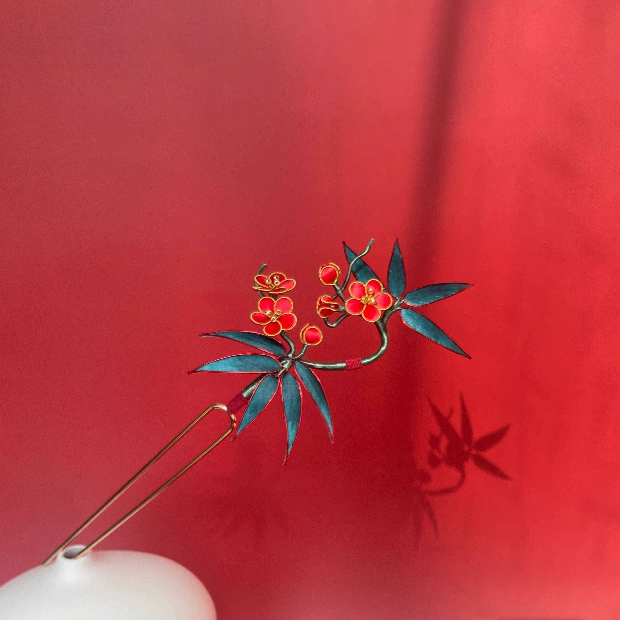 Intangible Cultural Heritage velvet flower hairpin headdress brooch plum bamboo A1165
