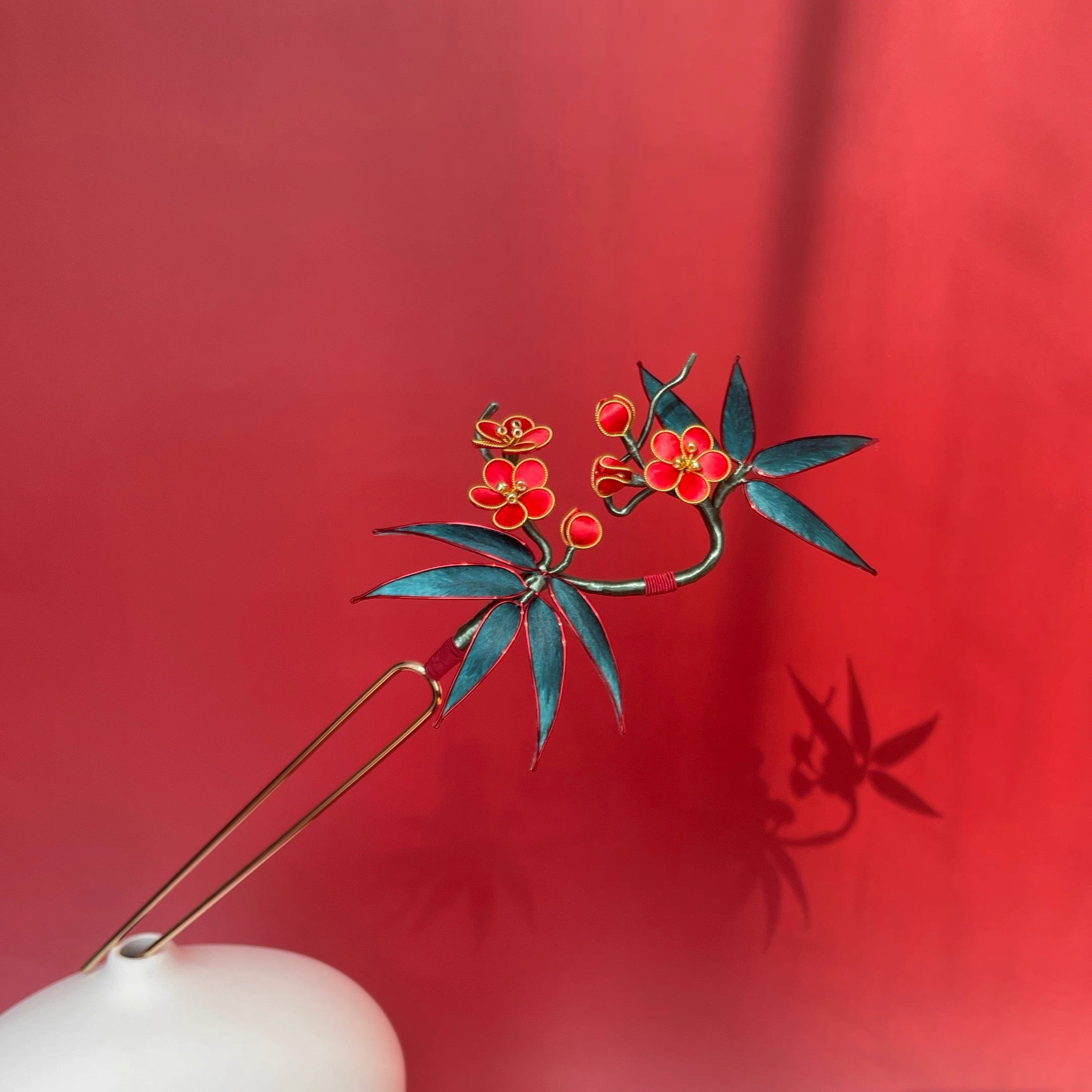 Intangible Cultural Heritage velvet flower hairpin headdress brooch plum bamboo A1165