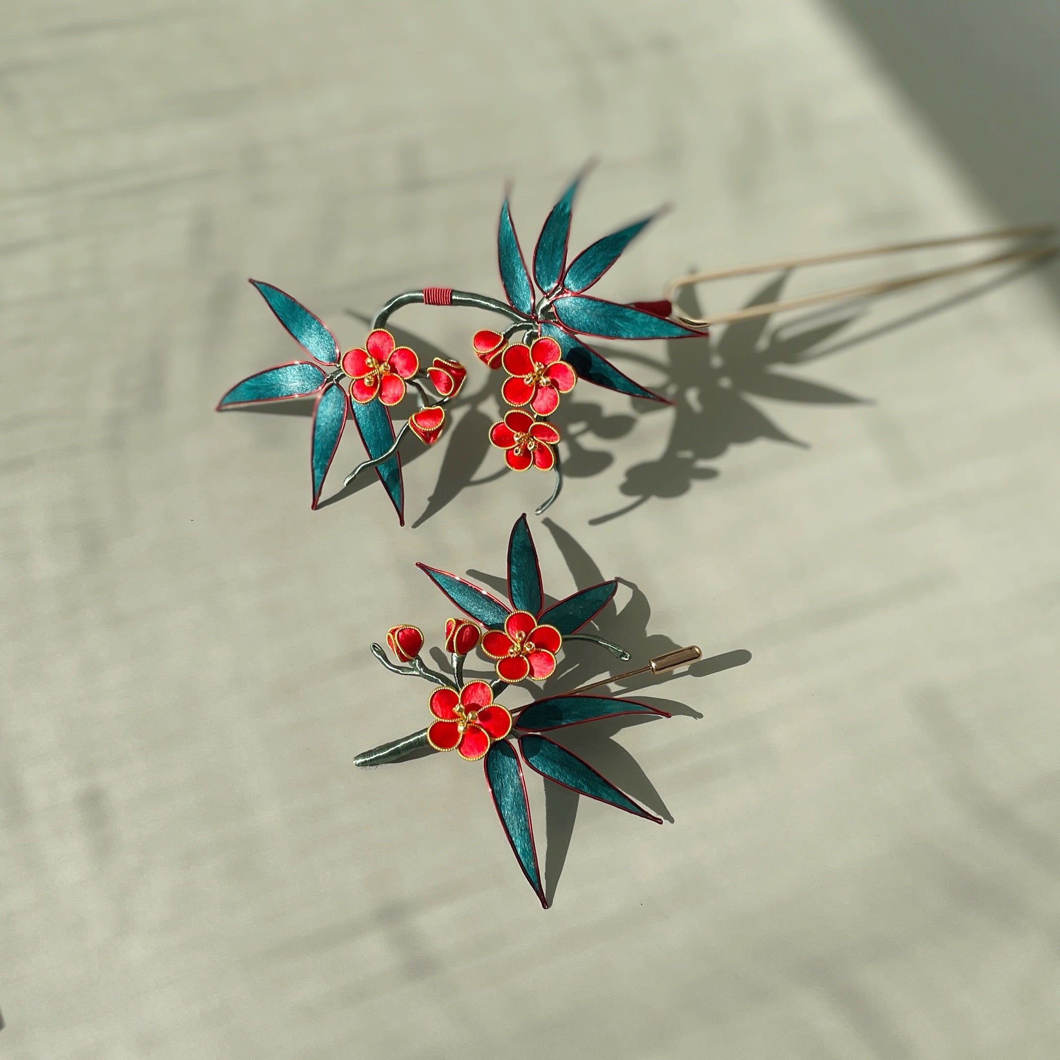 Intangible Cultural Heritage velvet flower hairpin headdress brooch plum bamboo A1165