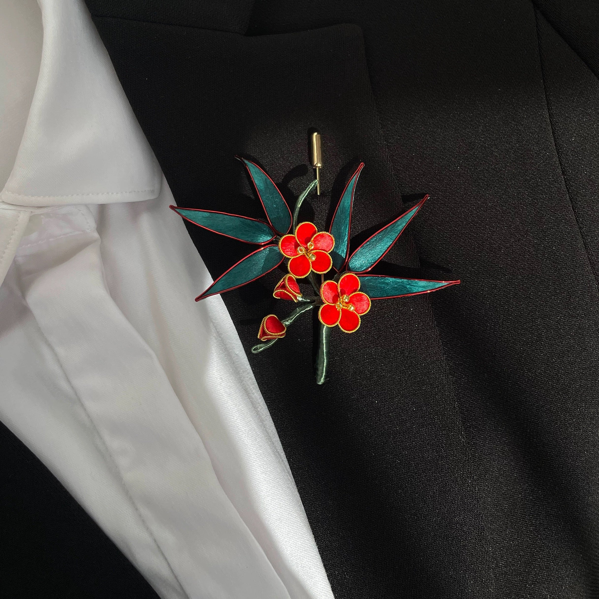 Intangible Cultural Heritage velvet flower hairpin headdress brooch plum bamboo A1165