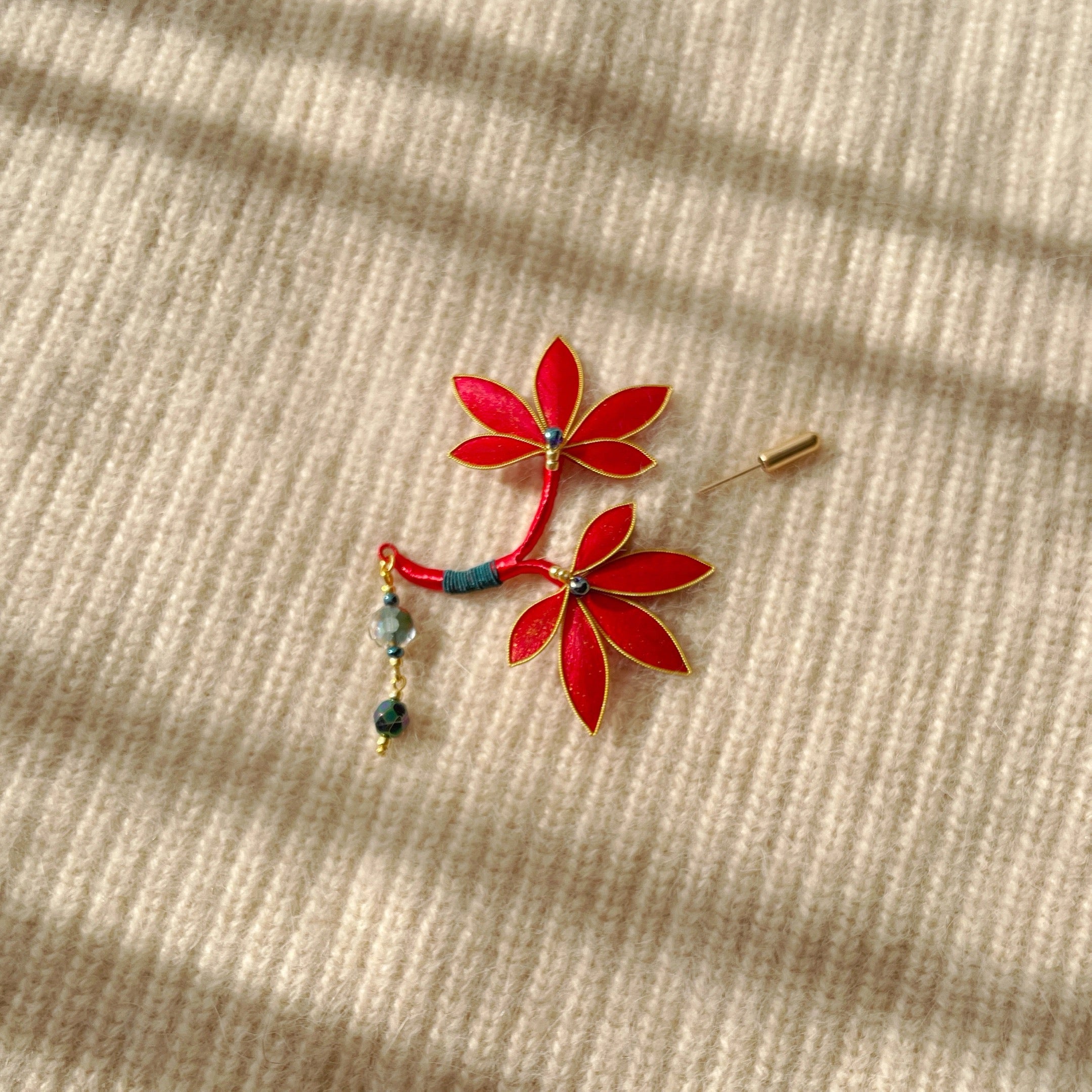 Intangible Cultural Heritage velvet flower brooch  maple leaf A1166