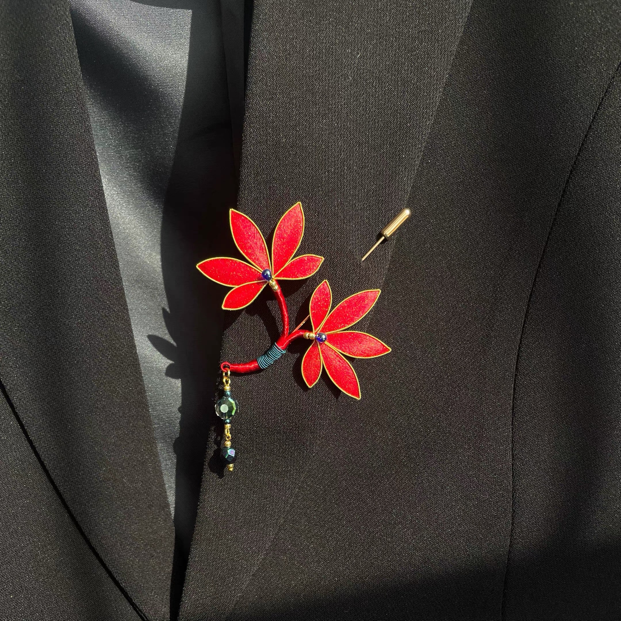 Intangible Cultural Heritage velvet flower brooch  maple leaf A1166