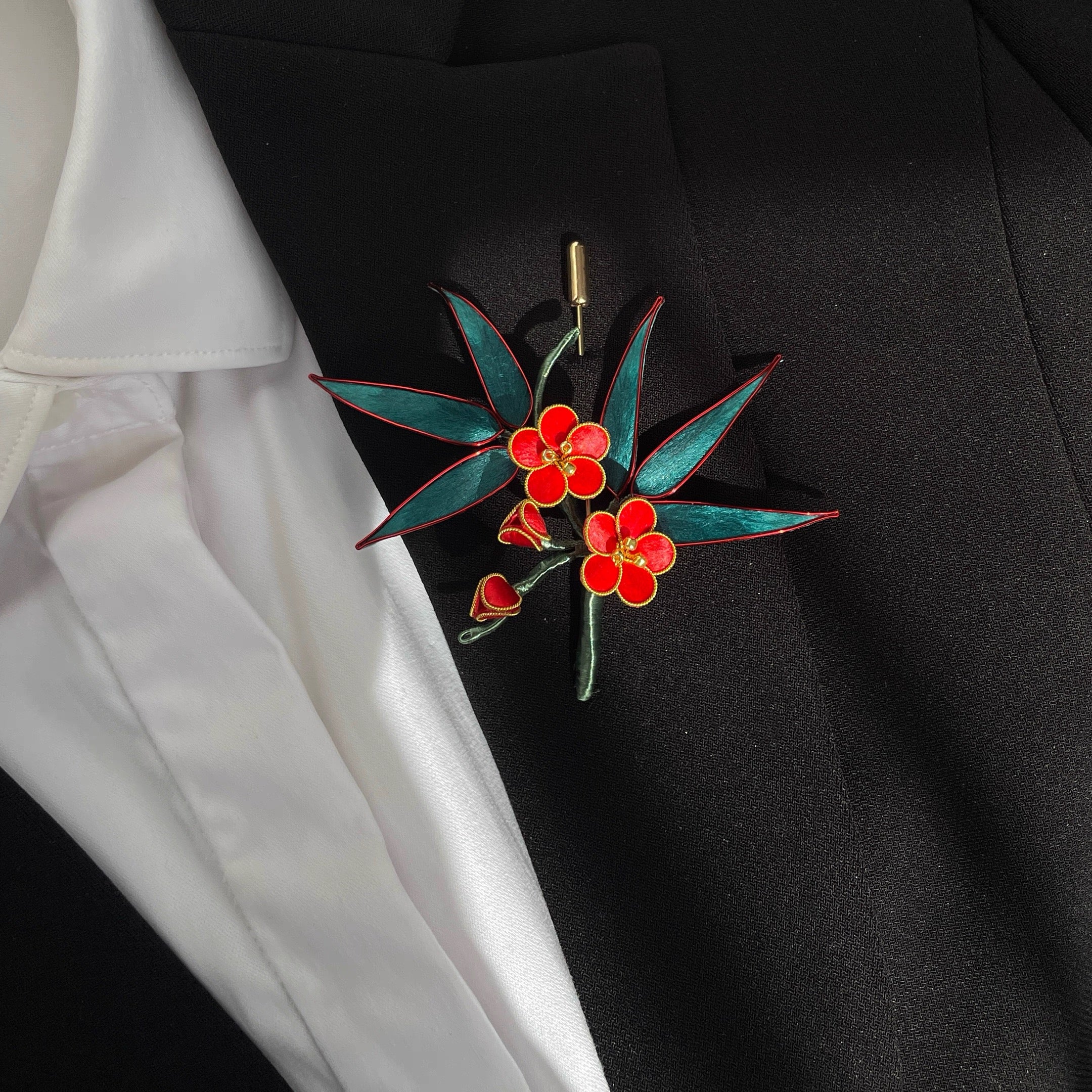 Intangible Cultural Heritage velvet flower hairpin headdress brooch plum bamboo A1165