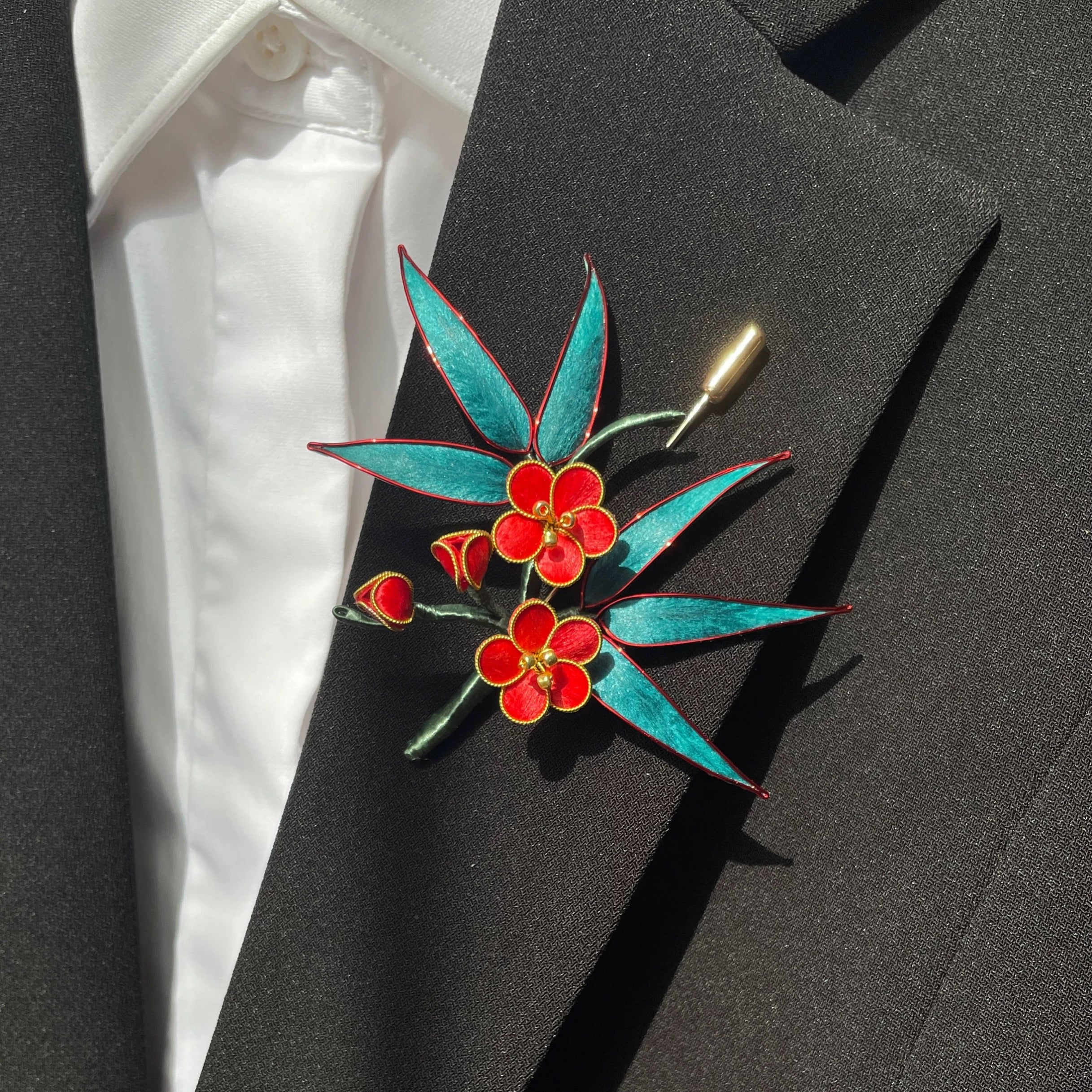 Intangible Cultural Heritage velvet flower hairpin headdress brooch plum bamboo A1165