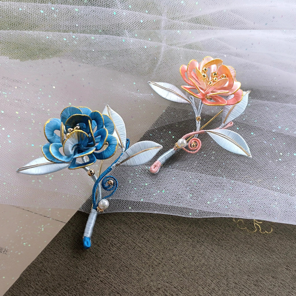 Intangible Cultural Heritage wrapping flower brooch peony A1170