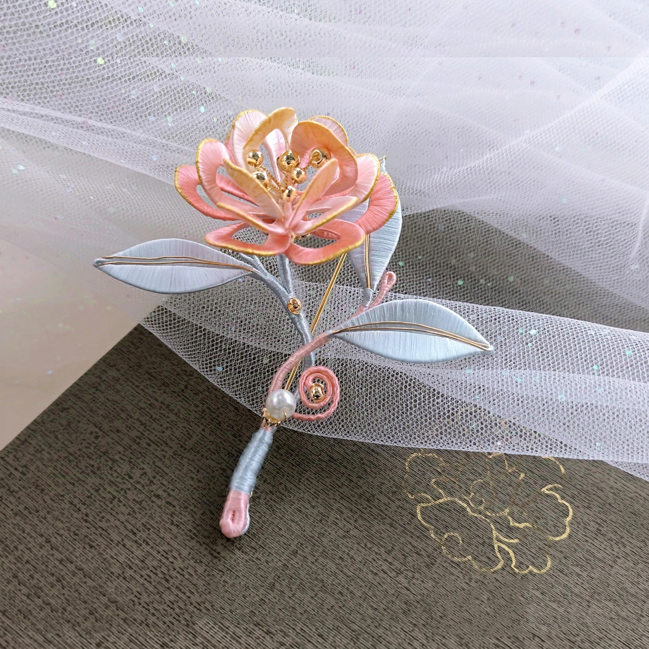Intangible Cultural Heritage wrapping flower brooch peony A1170