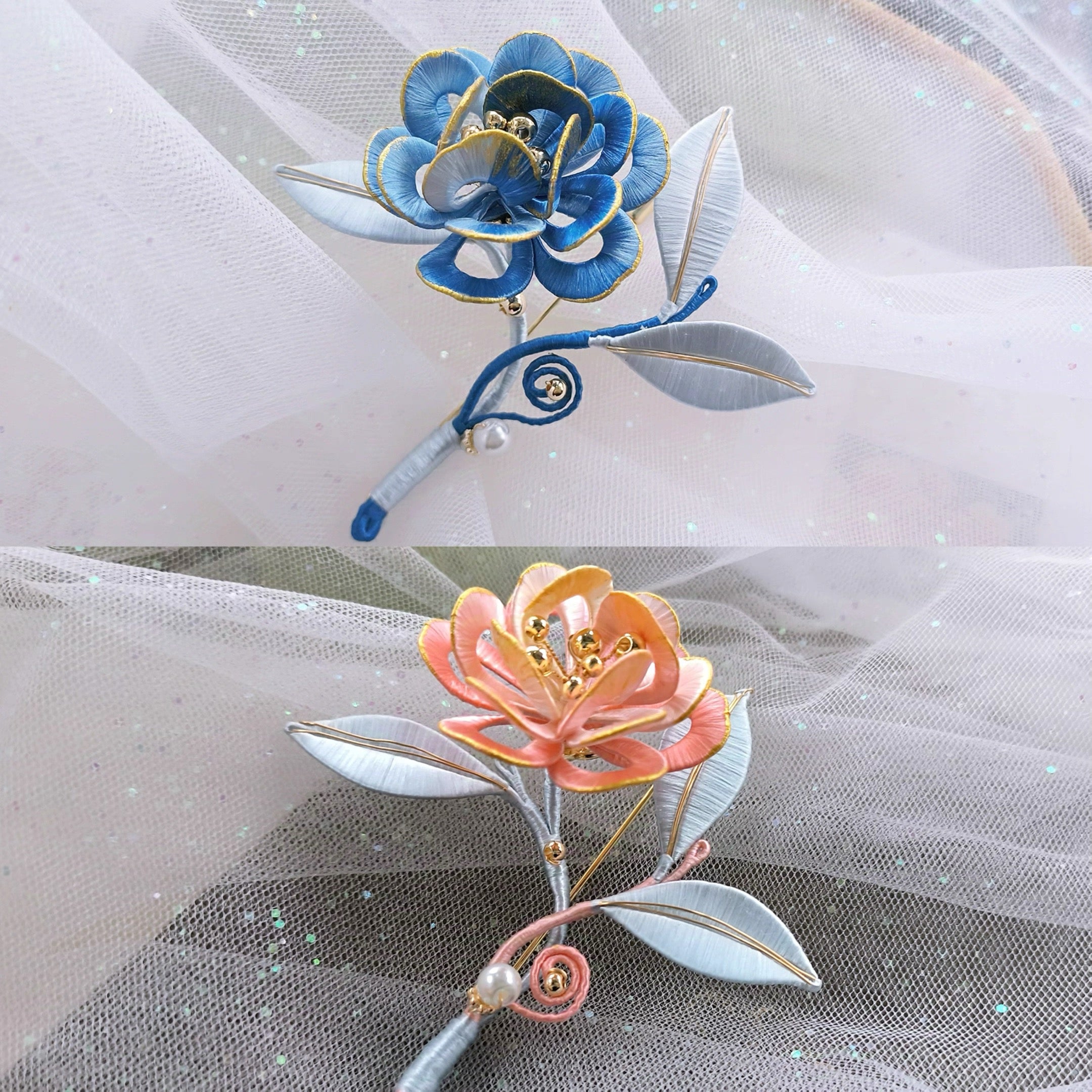 Intangible Cultural Heritage wrapping flower brooch peony A1170