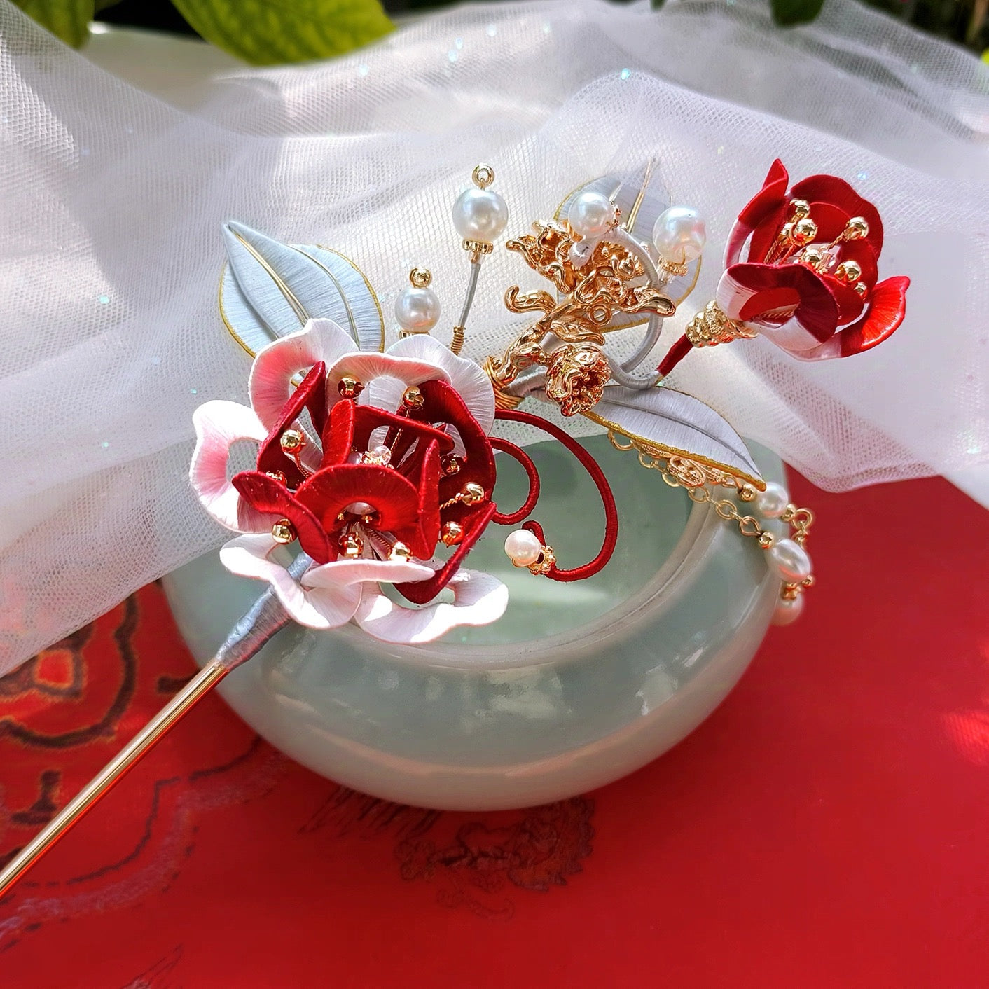 Intangible Cultural Heritage wrapping flower hairpin headdress peony A1172