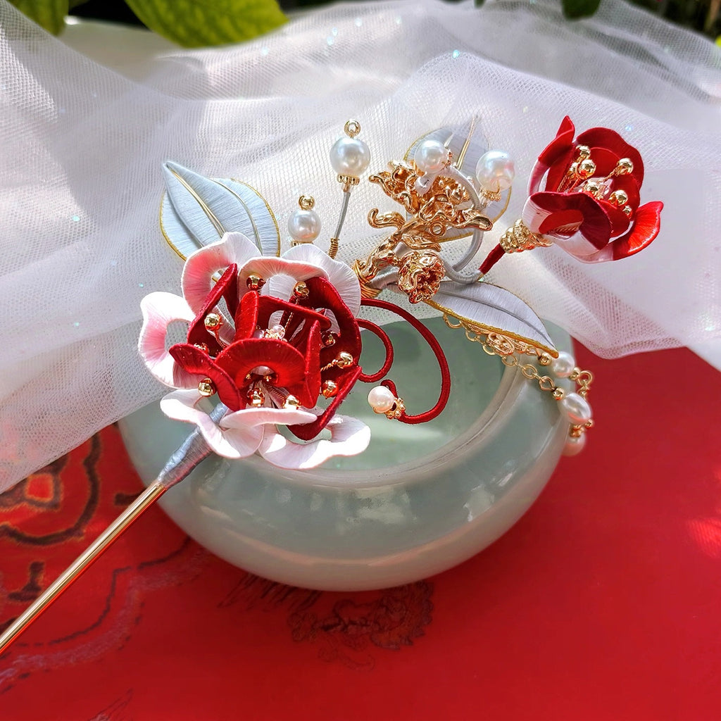 Intangible Cultural Heritage wrapping flower hairpin headdress peony A1172