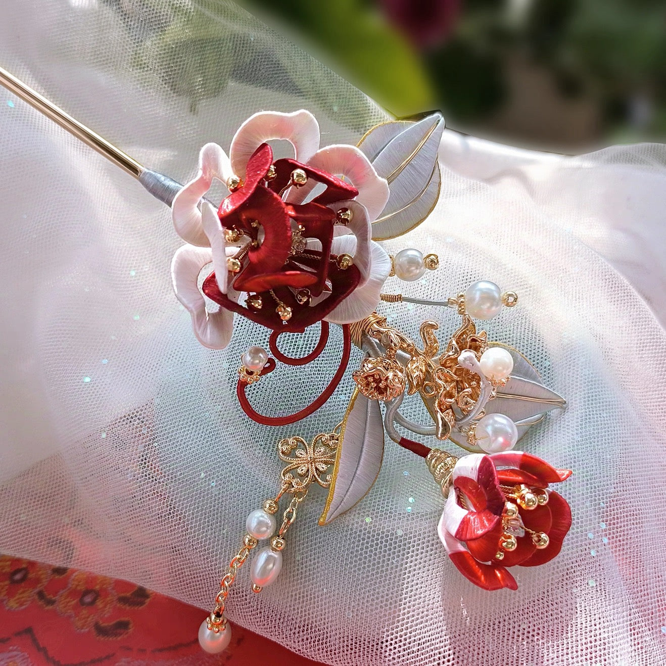 Intangible Cultural Heritage wrapping flower hairpin headdress peony A1172