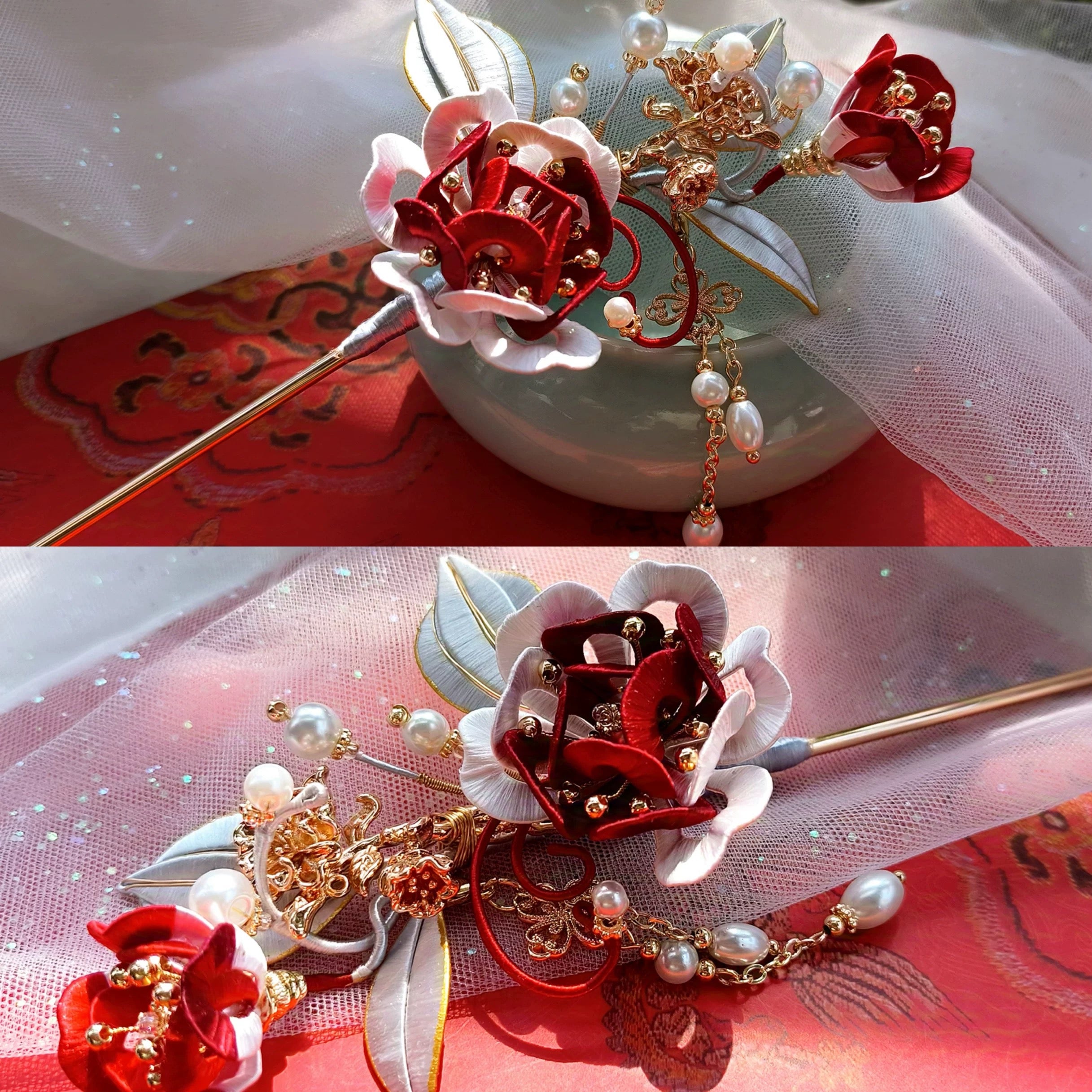 Intangible Cultural Heritage wrapping flower hairpin headdress peony A1172