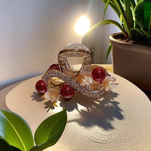 Water Diamond Camellia Bead Gripper Women's 2025 New Style Light Luxury Premium Design Hair Clip, Back of the Head Coiled Hair Ornament