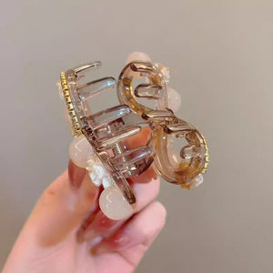 Water Diamond Camellia Bead Gripper Women's 2025 New Style Light Luxury Premium Design Hair Clip, Back of the Head Coiled Hair Ornament