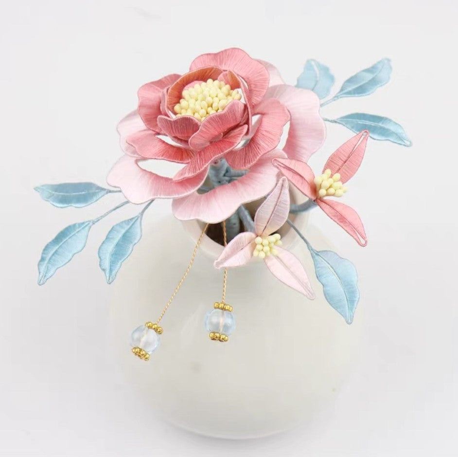 Handicraft hairpin brooch decoration mulberry silk thread wrapped flower DIY material kits A1009