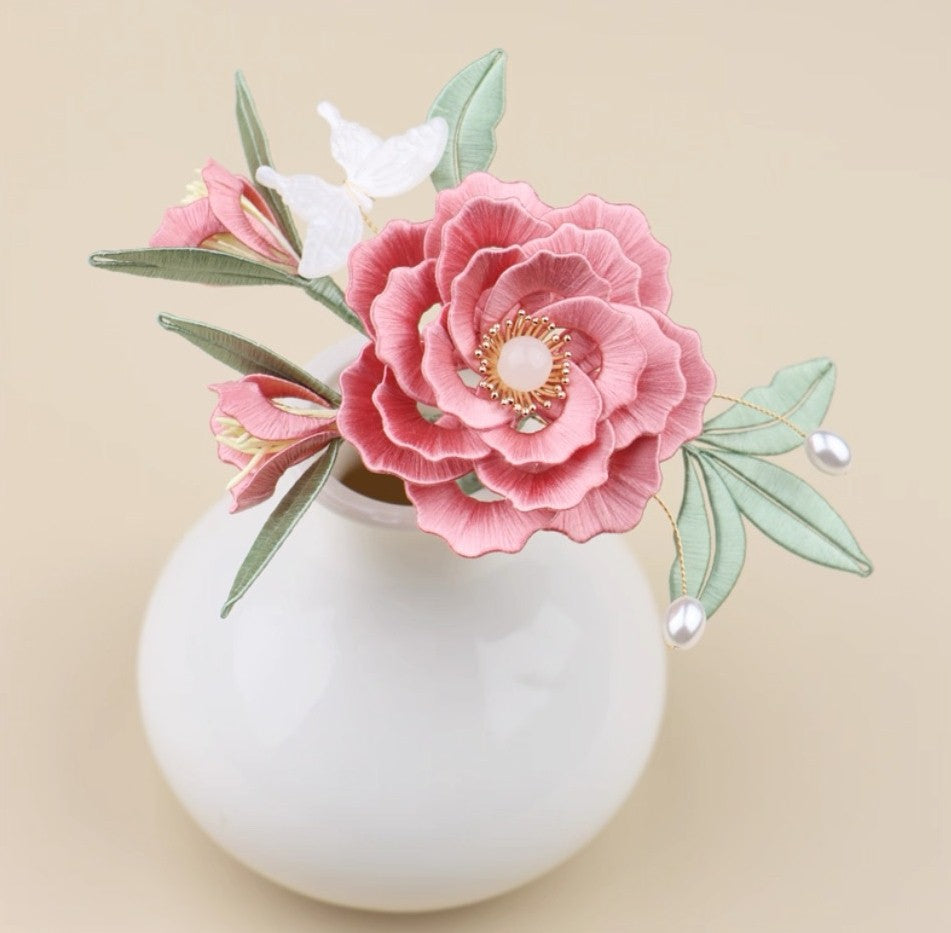 Handicraft hairpin brooch decoration mulberry silk thread wrapped flower DIY material kits A1009