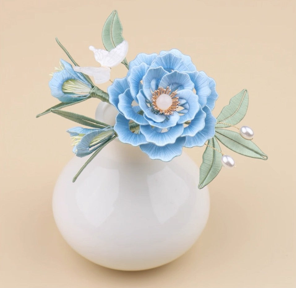 Handicraft hairpin brooch decoration mulberry silk thread wrapped flower DIY material kits A1009