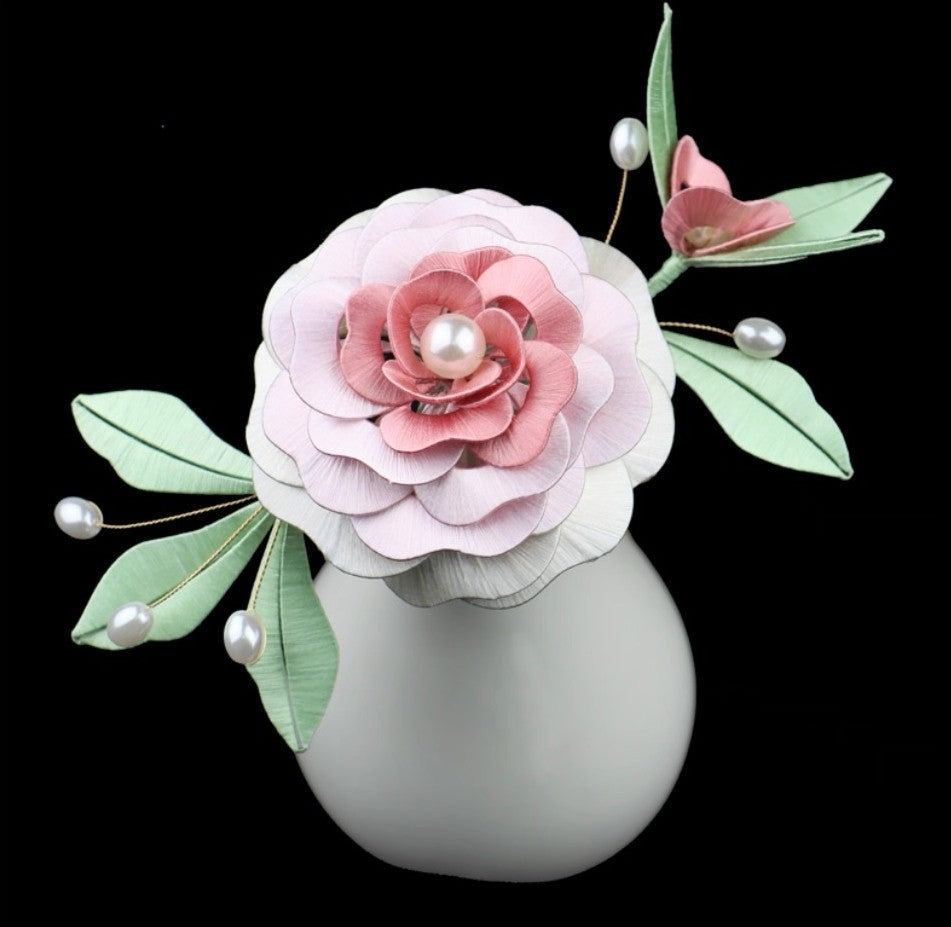 Handicraft hairpin brooch decoration mulberry silk thread wrapped flower DIY material kits A1009