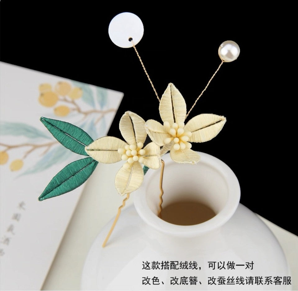 Handicraft hairpin brooch decoration mulberry silk thread wrapped flower DIY material kits A1009