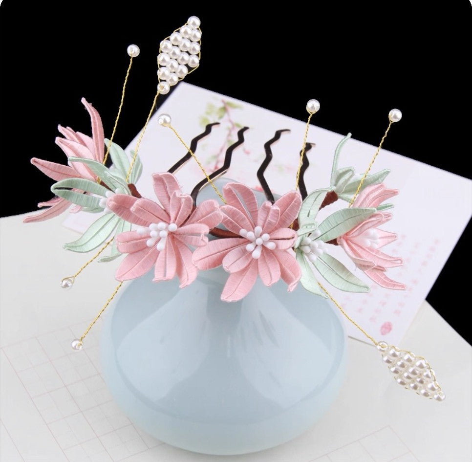 Handicraft hairpin brooch decoration mulberry silk thread wrapped flower DIY material kits A1009
