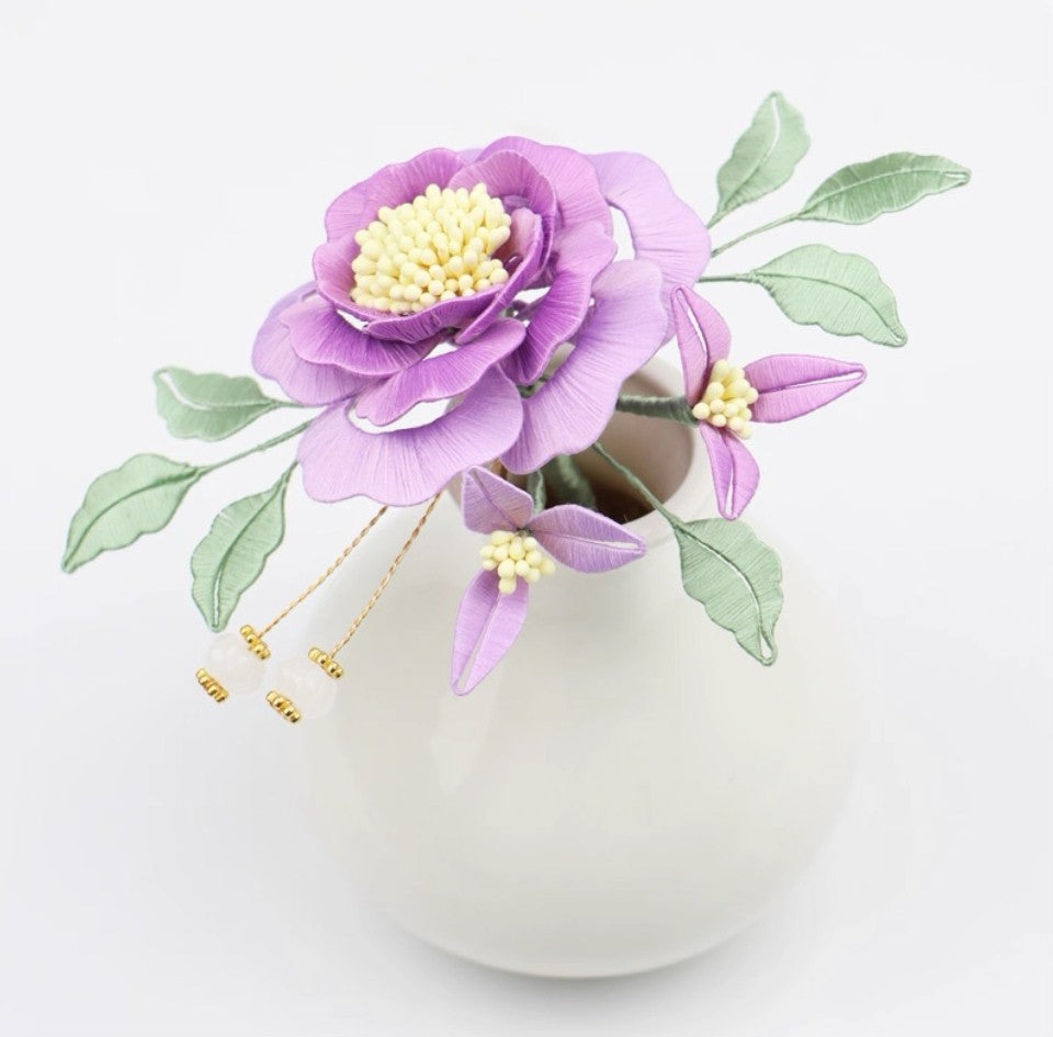 Handicraft hairpin brooch decoration mulberry silk thread wrapped flower DIY material kits A1009