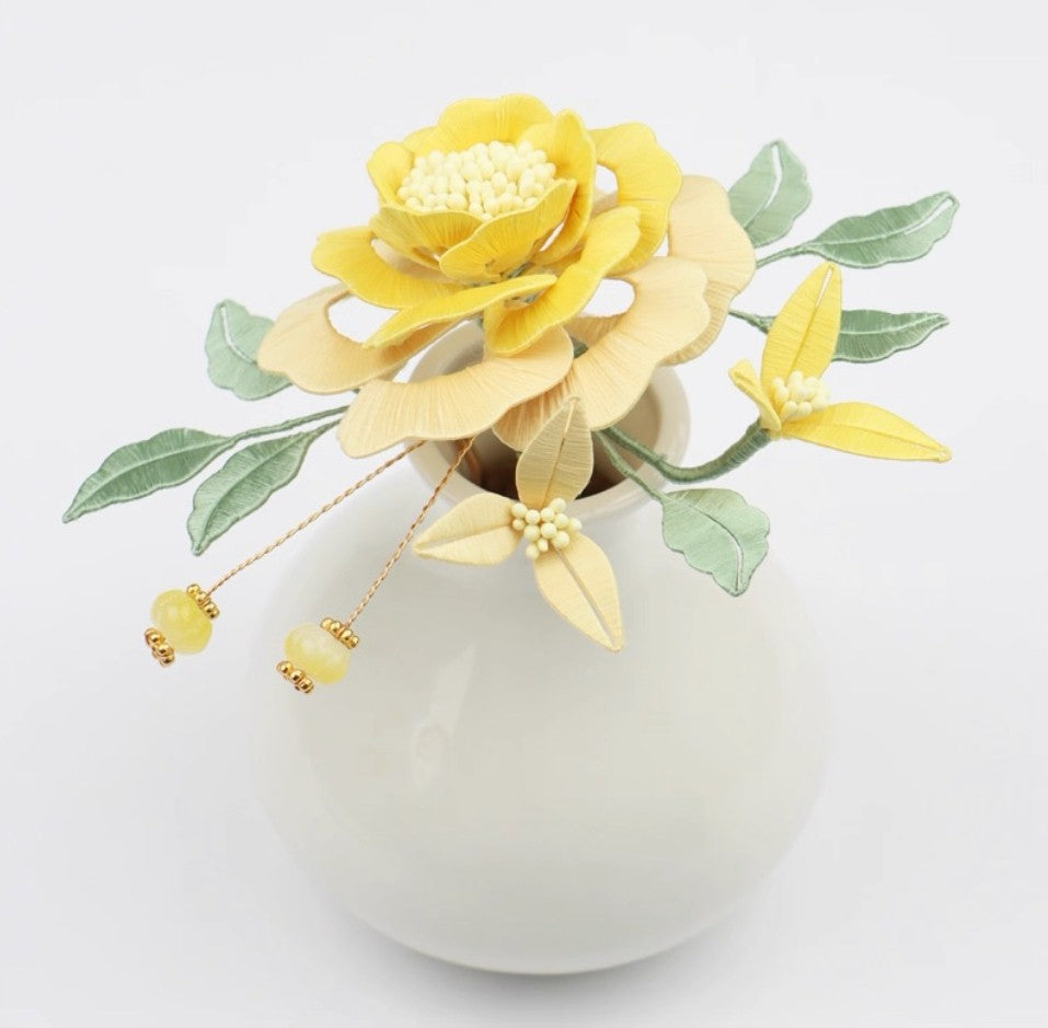 Handicraft hairpin brooch decoration mulberry silk thread wrapped flower DIY material kits A1009