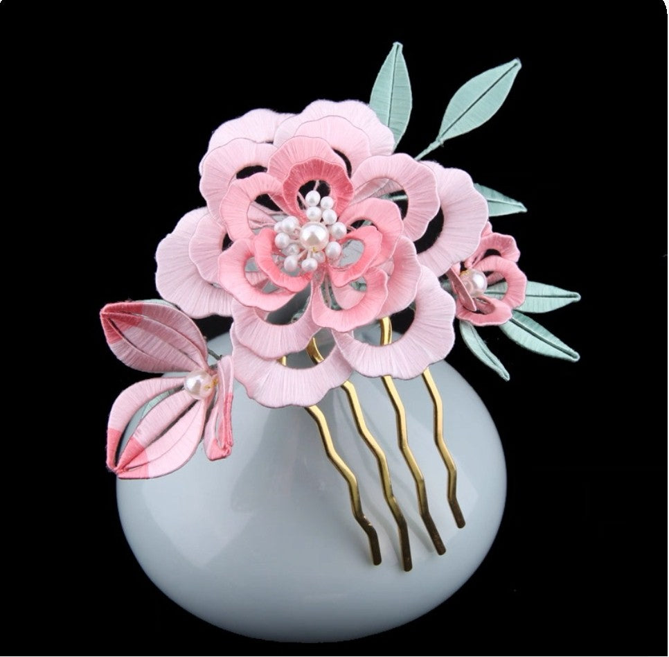 Handicraft hairpin brooch decoration mulberry silk thread wrapped flower DIY material kits A1009