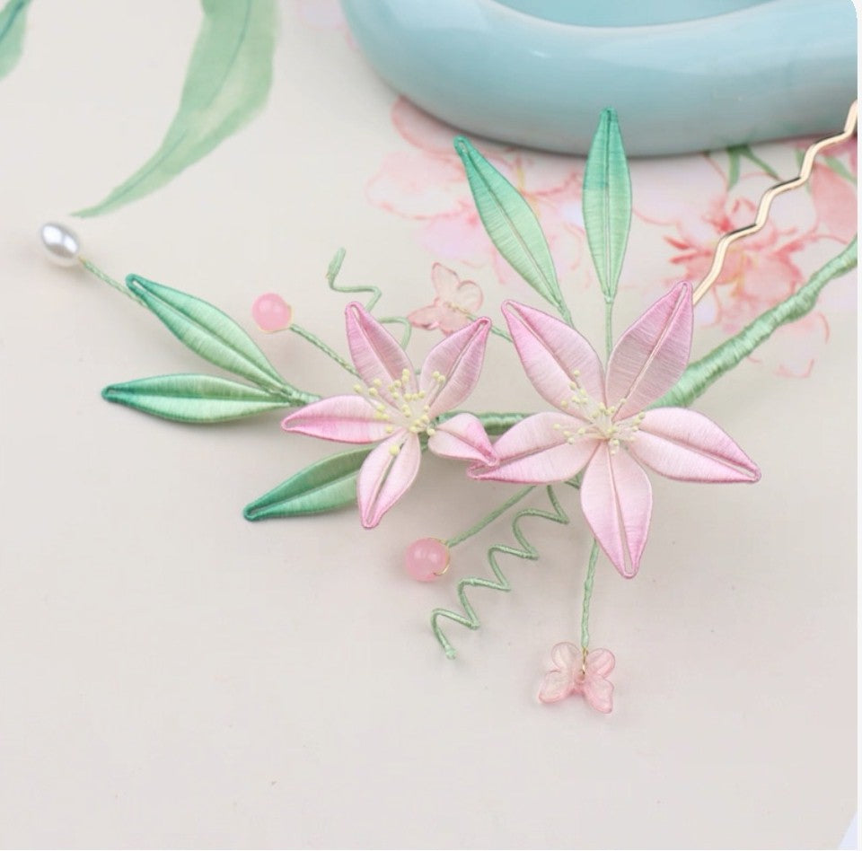 Handicraft hairpin brooch decoration mulberry silk thread wrapped flower DIY material kits A1009