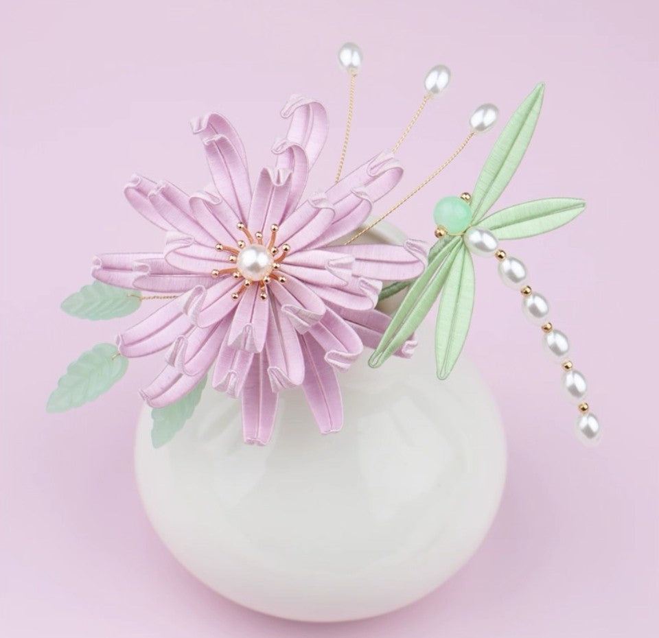 Handicraft hairpin brooch decoration mulberry silk thread wrapped flower DIY material kits A1009