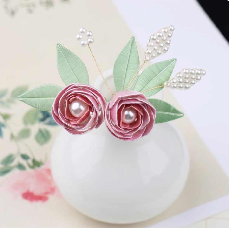 Handicraft hairpin brooch decoration mulberry silk thread wrapped flower DIY material kits A1009