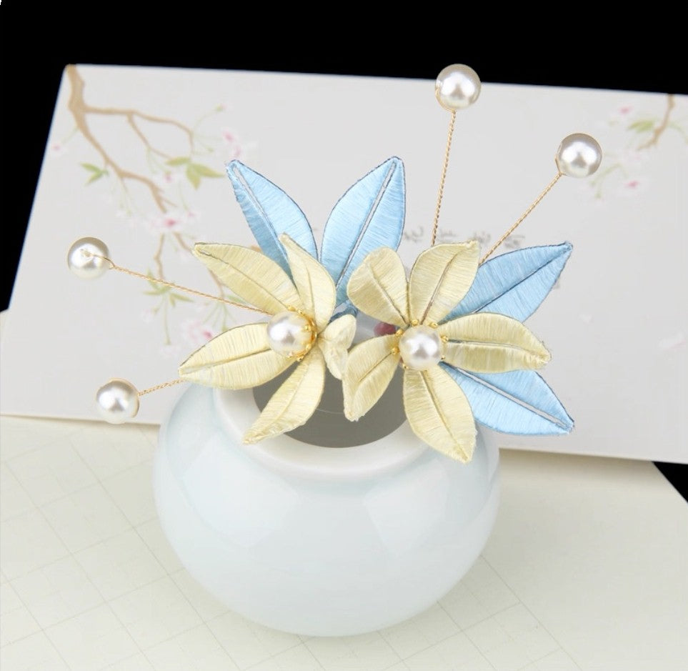 Handicraft hairpin brooch decoration mulberry silk thread wrapped flower DIY material kits A1010