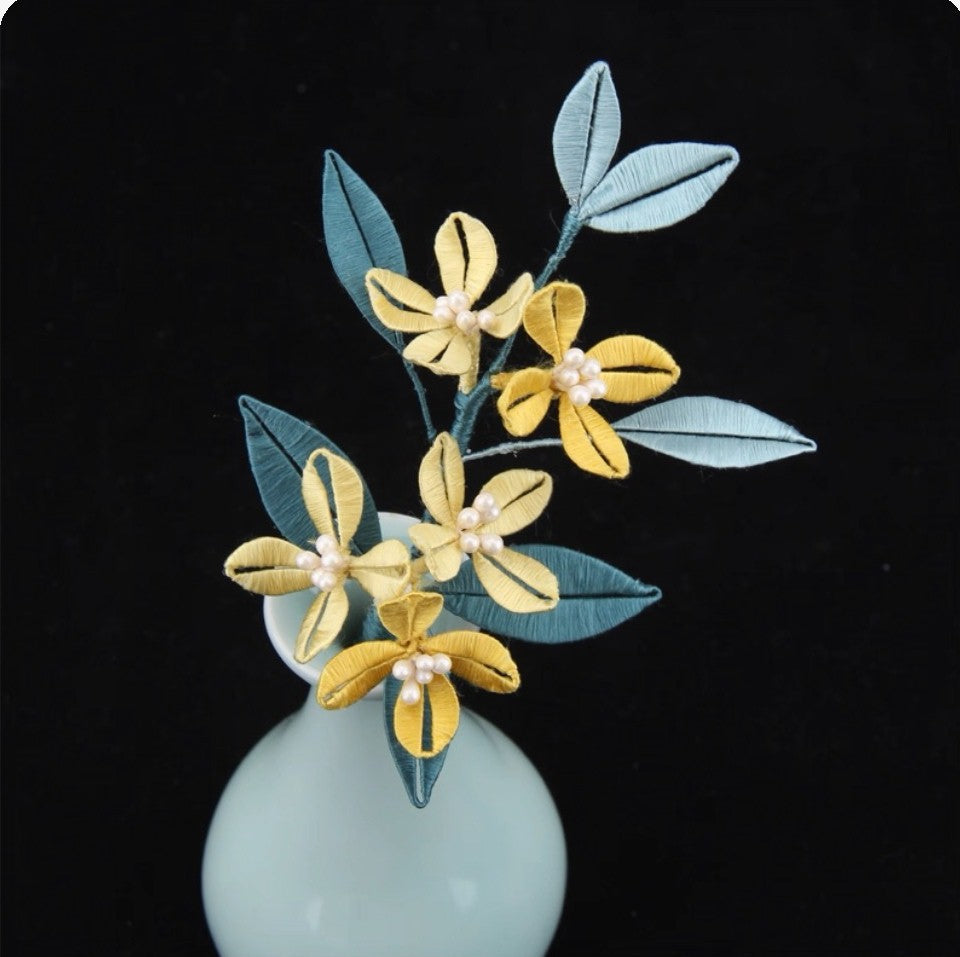 Handicraft hairpin brooch decoration mulberry silk thread wrapped flower DIY material kits A1010