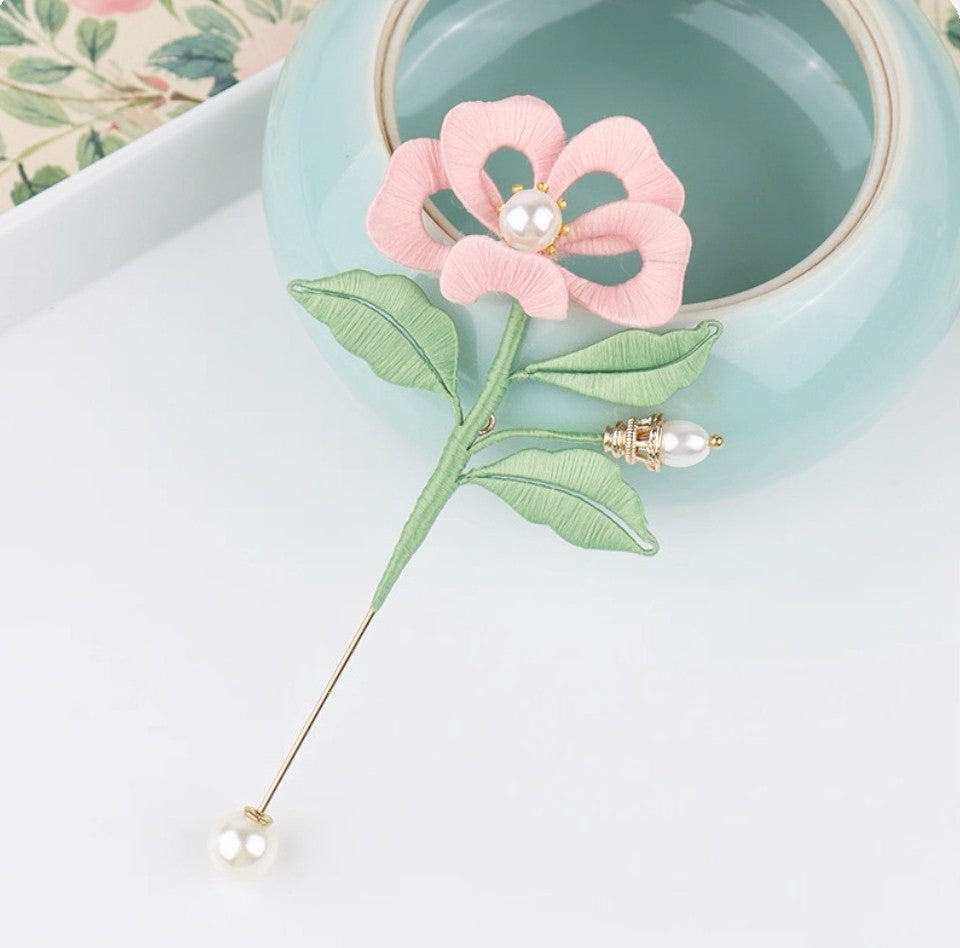 Handicraft hairpin brooch decoration mulberry silk thread wrapped flower DIY material kits A1010