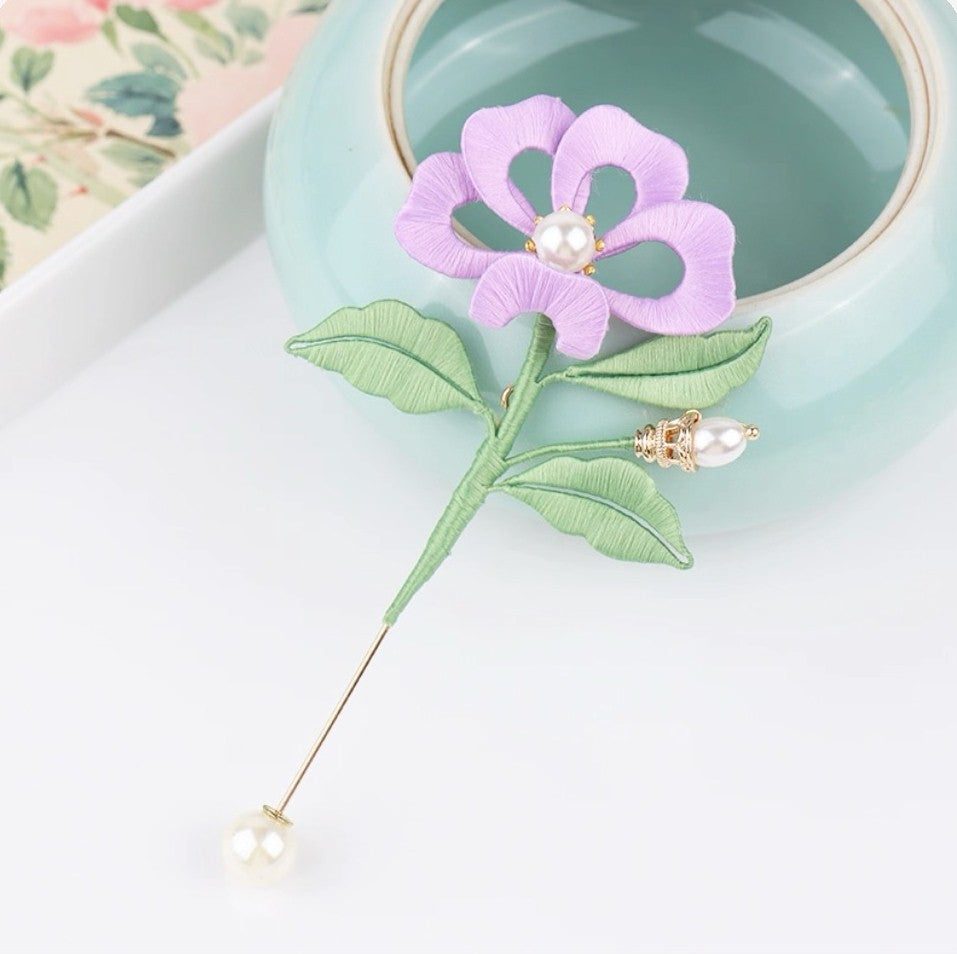 Handicraft hairpin brooch decoration mulberry silk thread wrapped flower DIY material kits A1010