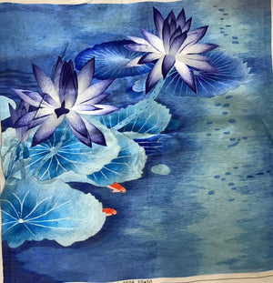 Hand Embroidered Su Embroidery Art:peony lotus lily flower fish 50cm 3918