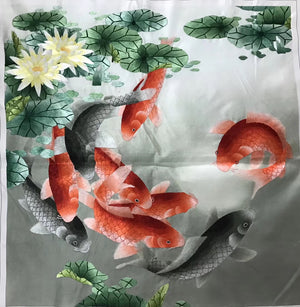 Hand Embroidered Su Embroidery Art:peony lotus lily flower fish 50cm 3918