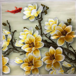 Chinese Totally 100% Hand Embroidered Su Embroidery Art:peony magnolia flower 50cm 3918