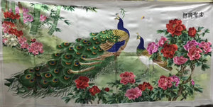 Hand Su Embroidery Art:cranes lotus fishes peony birds peacocks 130cm