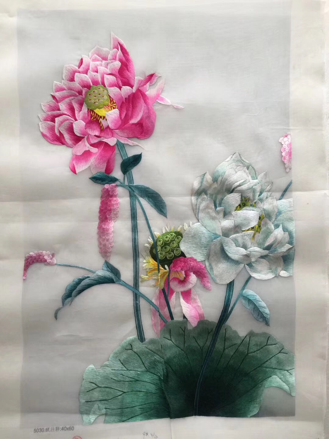 Delicate Hand Su Embroidery Art:flower lotus tulip still life fish longevity 60cm 4918