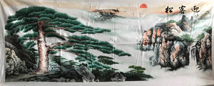 Big size Hand Su Embroidery Art:waterfall lake mountains landscape 210cm