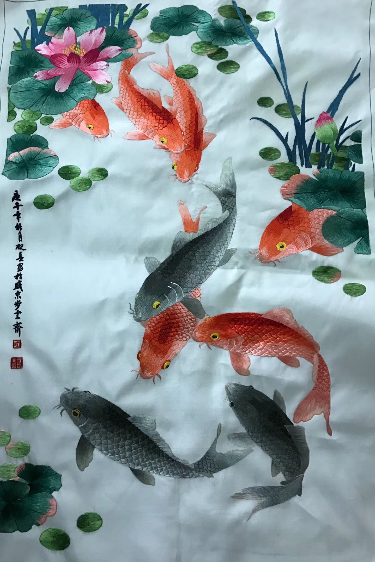 Hand embroideried Suzhou Embroidery Silk Art:vase flower lily still life wheat 60cm 3918