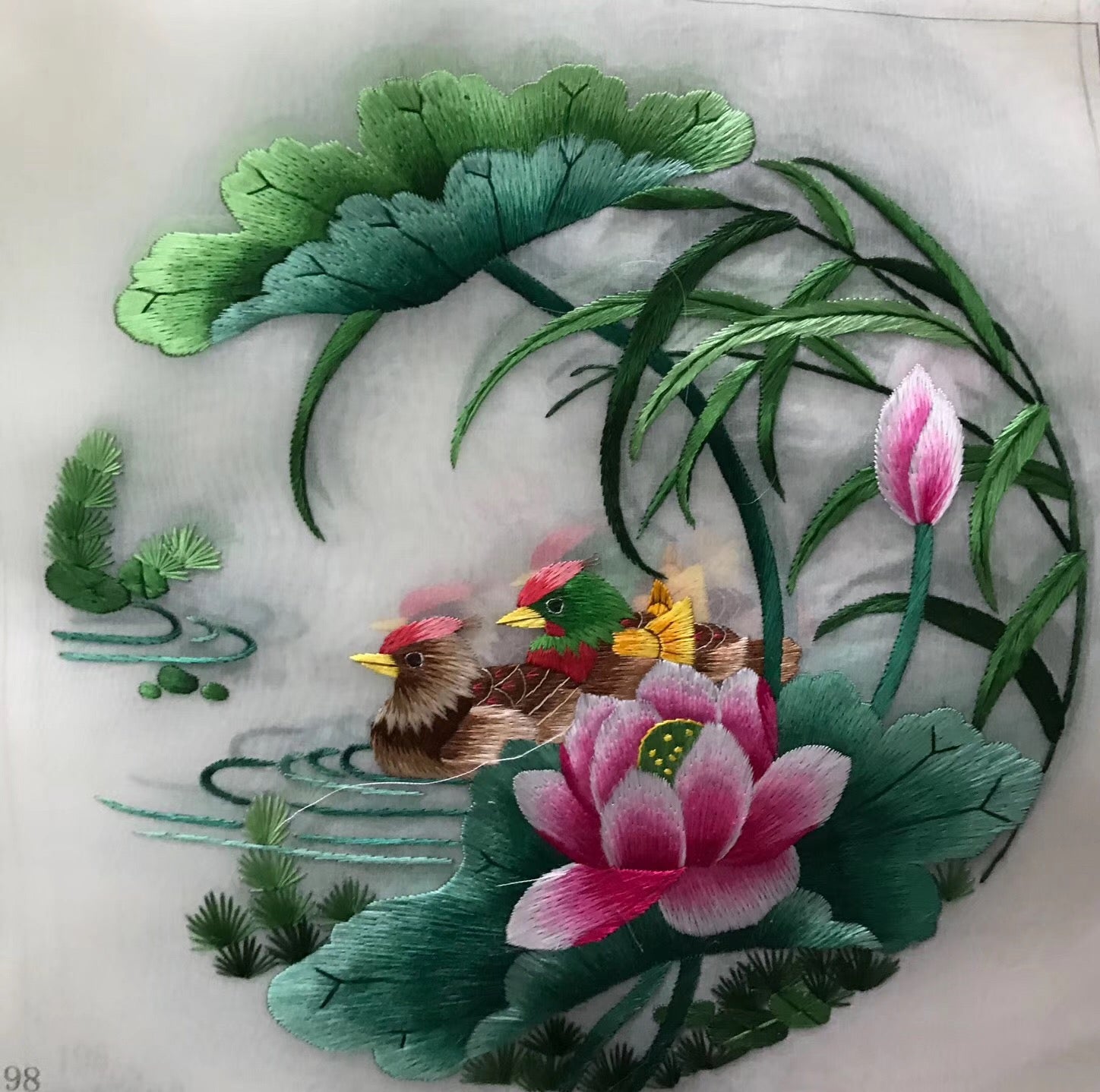 Hand su embroidery:birds flower cock peony orchis tulip dog guard two-sided reversible ) 20cm