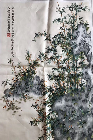 Hand embroideried Su Embroidery Art:bamboo landscape vase flower still life 53cm 4918