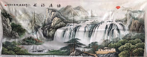 Big size Hand Su Embroidery Art:waterfall lake mountains landscape 210cm