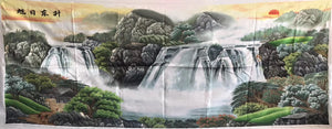 Big size Hand Su Embroidery Art:waterfall lake mountains landscape 210cm