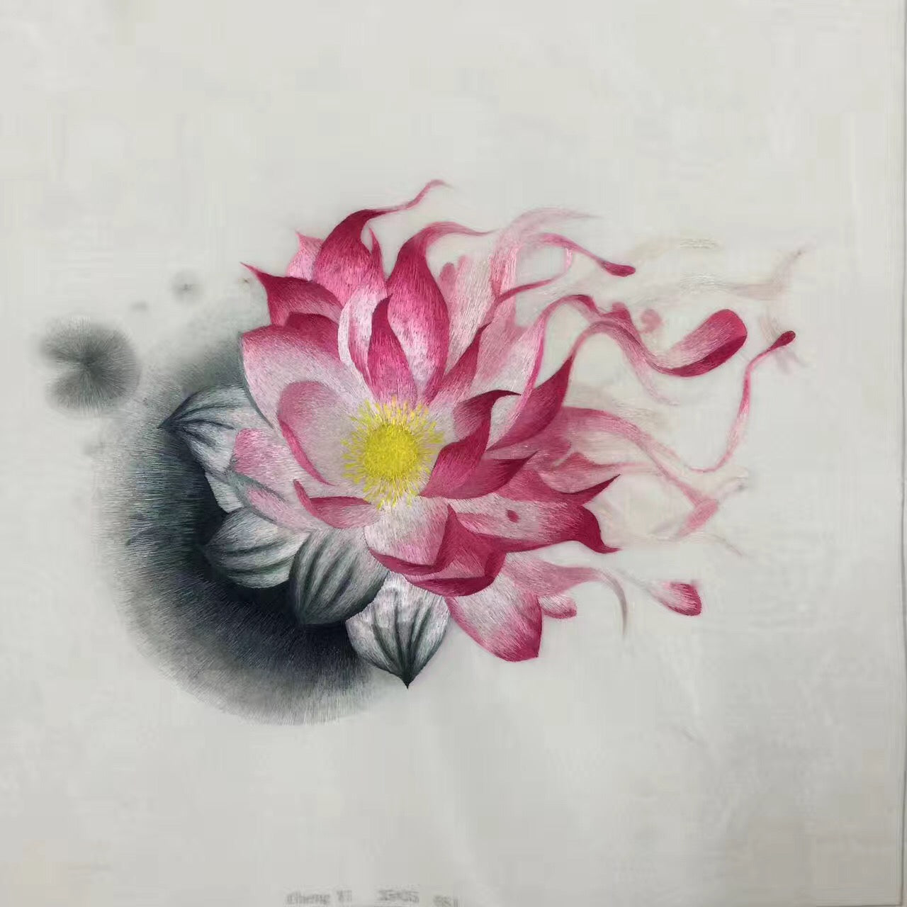 Delicate Hand embroidered Su Embroidery Art:flower bird lotus still life 35cm 4918