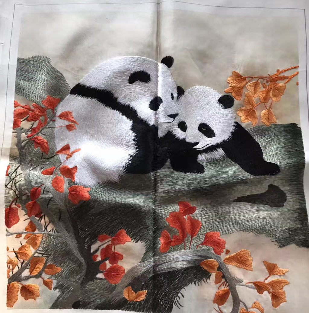 Hand su embroidery art:basket flower peony magnolia panda lotus cricle 35cm