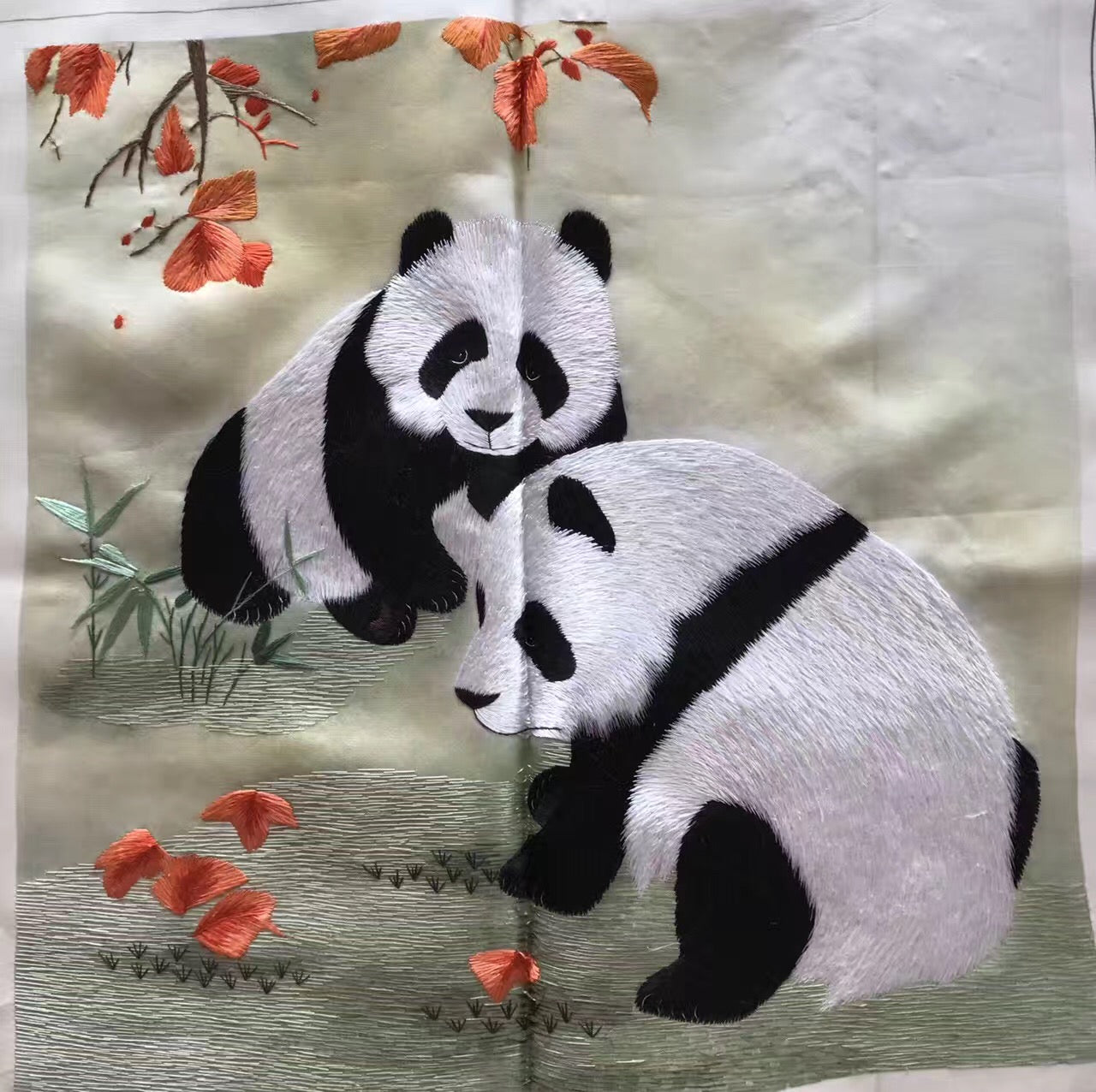 Hand su embroidery art:basket flower peony magnolia panda lotus cricle 35cm