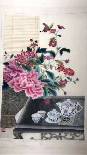 Delicate Hand embroidered Su Embroidery Art:flower lotus tulip still life fish 60cm 5918