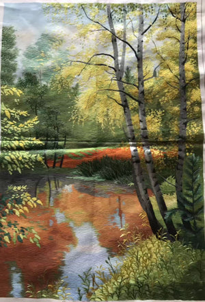 Hand embroideried Suzhou Embroidery Silk Art:birch maple forest bamboo landscape 60cm 3918